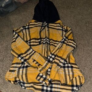 American Eagle Outfitters Yellow and Black Checkered Hoodie